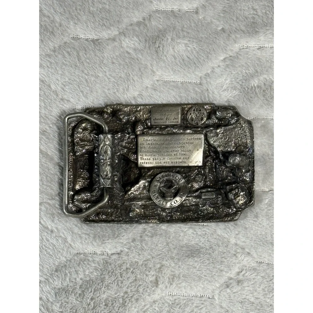 Siskiyou America's Firefighters Belt Buckle Vintage 1983 Pewter S-27 Oregon USA